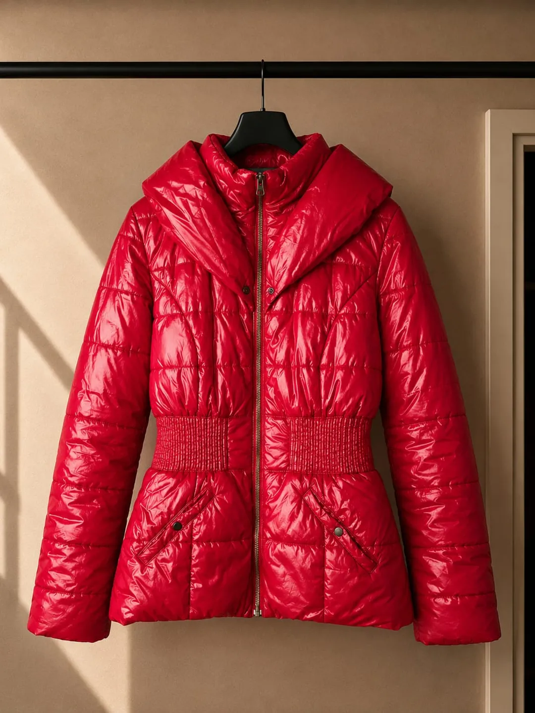 Chaqueta Acolchada Roja con Capucha